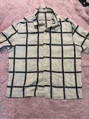 Zara Cream Shirt with Black Grid Stitching #8